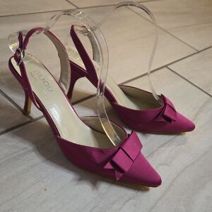 Chic Bijou Women's Wide Fuchsia Heels with Bow Accent Size 8W